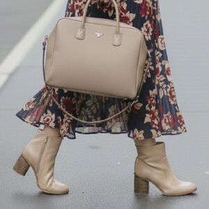 Korks Destiny Vegan Ankle Boots Cream Block Heel Zip | Women’s US 10 | NWB